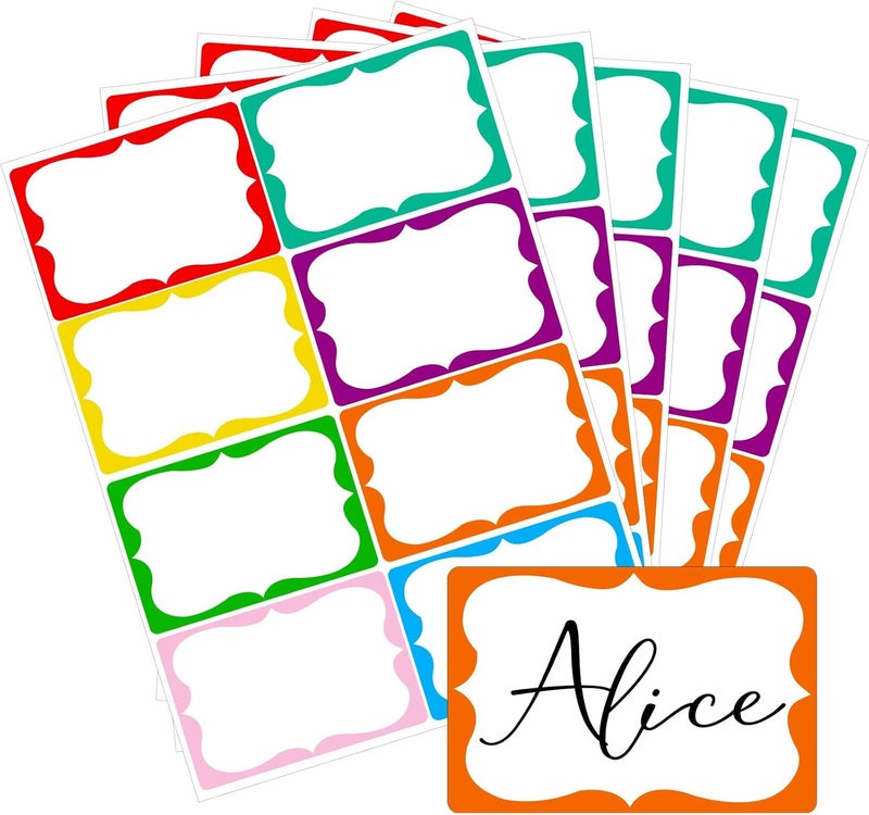 labelon Colored Name Tags,200 Pcs Name Stickers 8 Color Name Tag Sticker for Clothes Gifts, 2'' x 3'' Nametags Stickers for School Office Home LPK-XMT-CAI - Image 1
